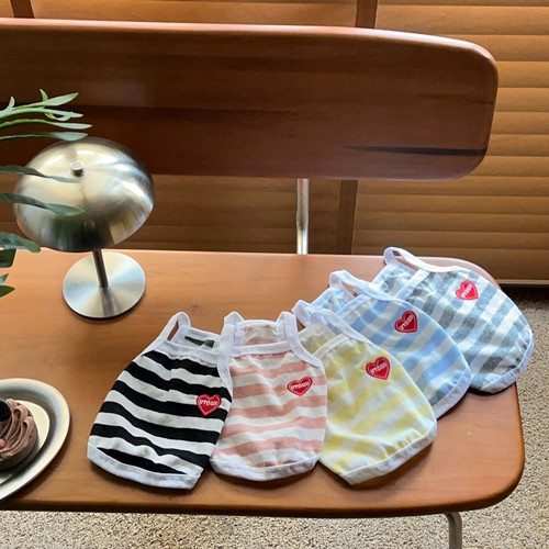 韩系条纹刺绣爱心宠物狗狗猫咪春夏天衣服薄款吊带马尔泰马尔济斯