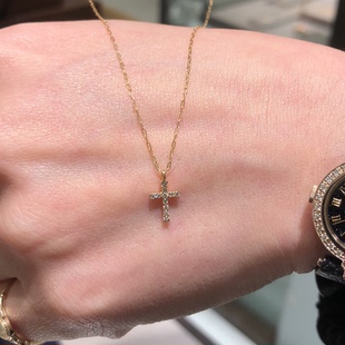 日本Marisol镶钻锁骨链18K黄金吊坠礼物 agete十字架钻石项链同款