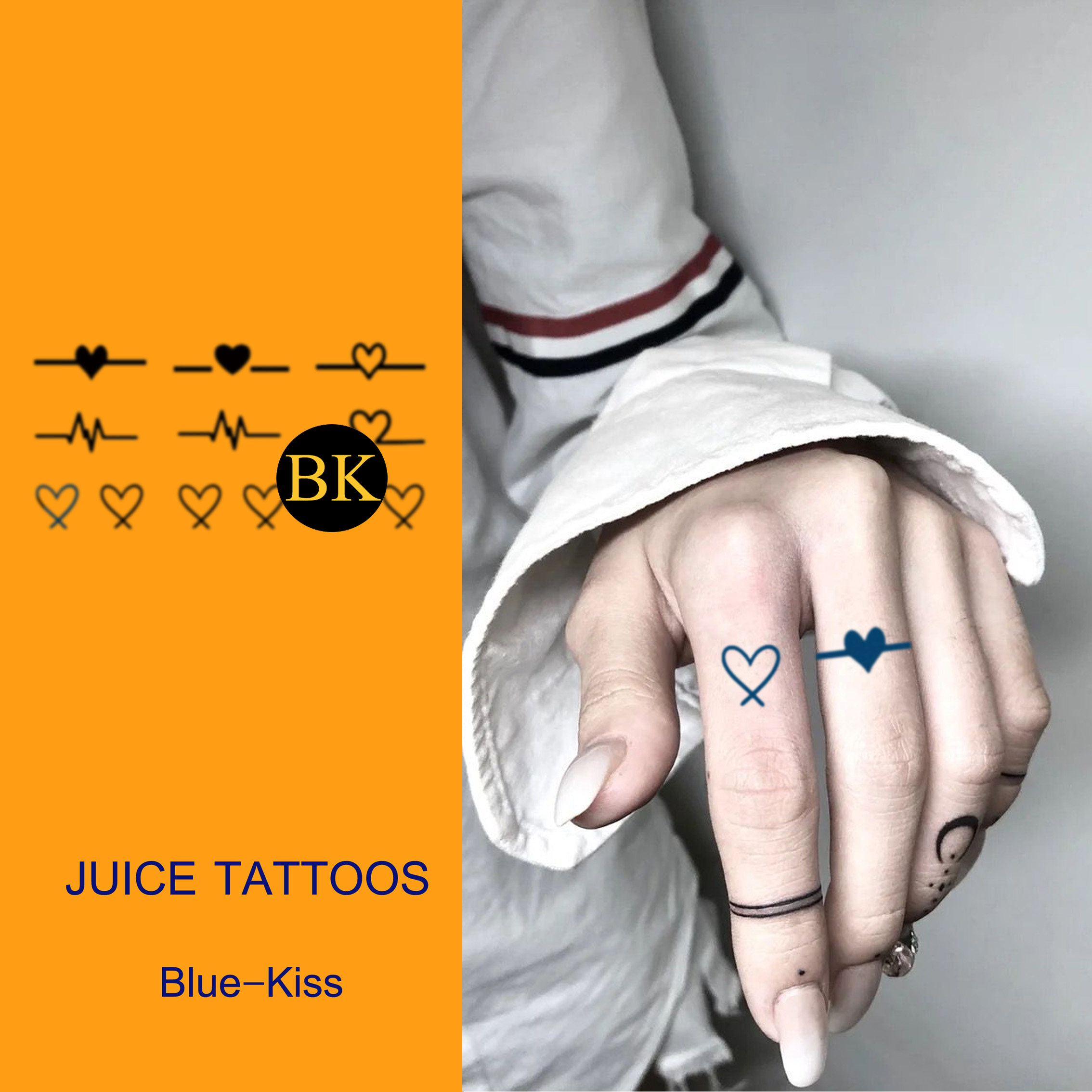 bluekiss蓝吻 手指小图桃心纹身贴草本持久防水心电图女款不发光