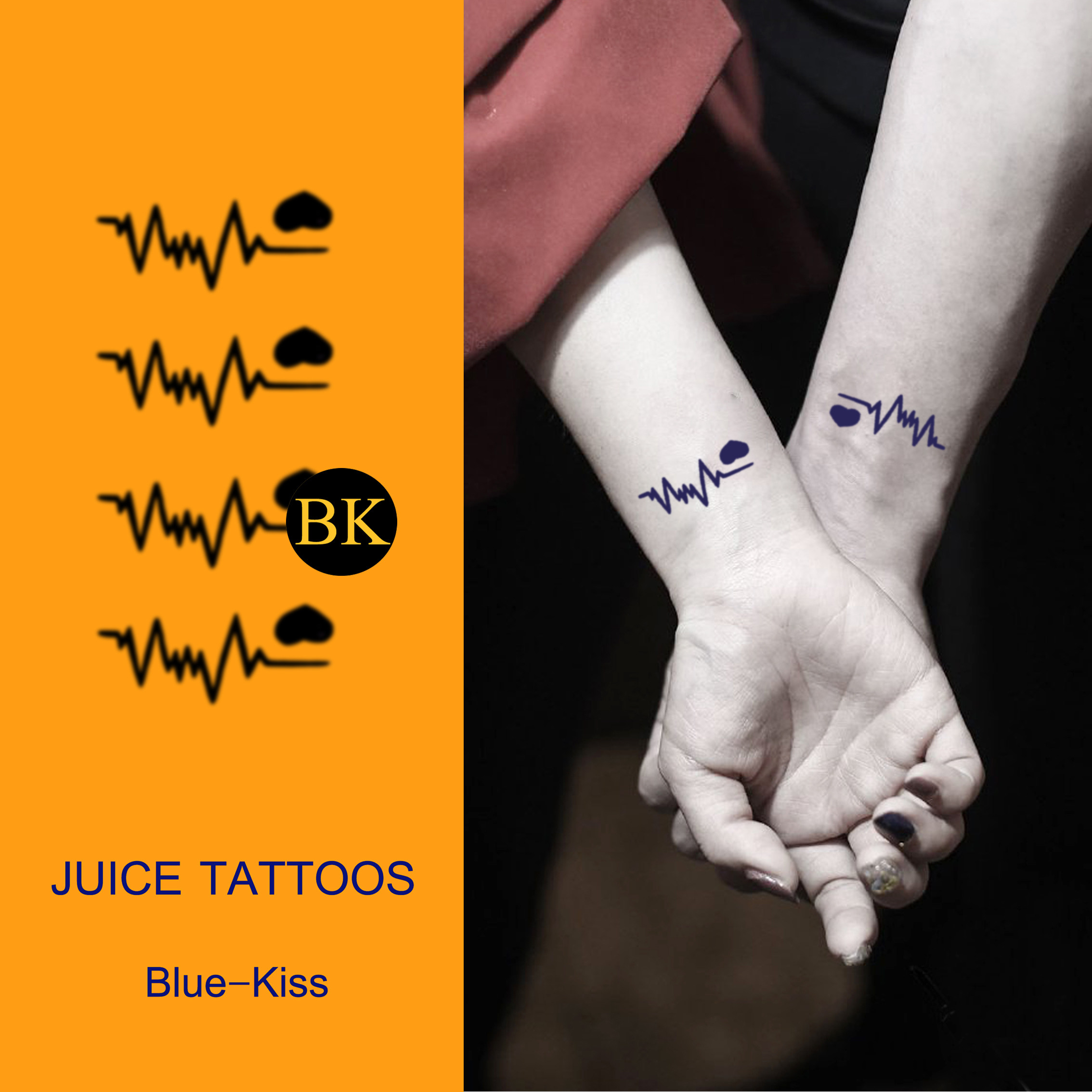 bluekiss蓝吻 心电感应 网红情侣手臂纹身贴草本果汁持久防水男女