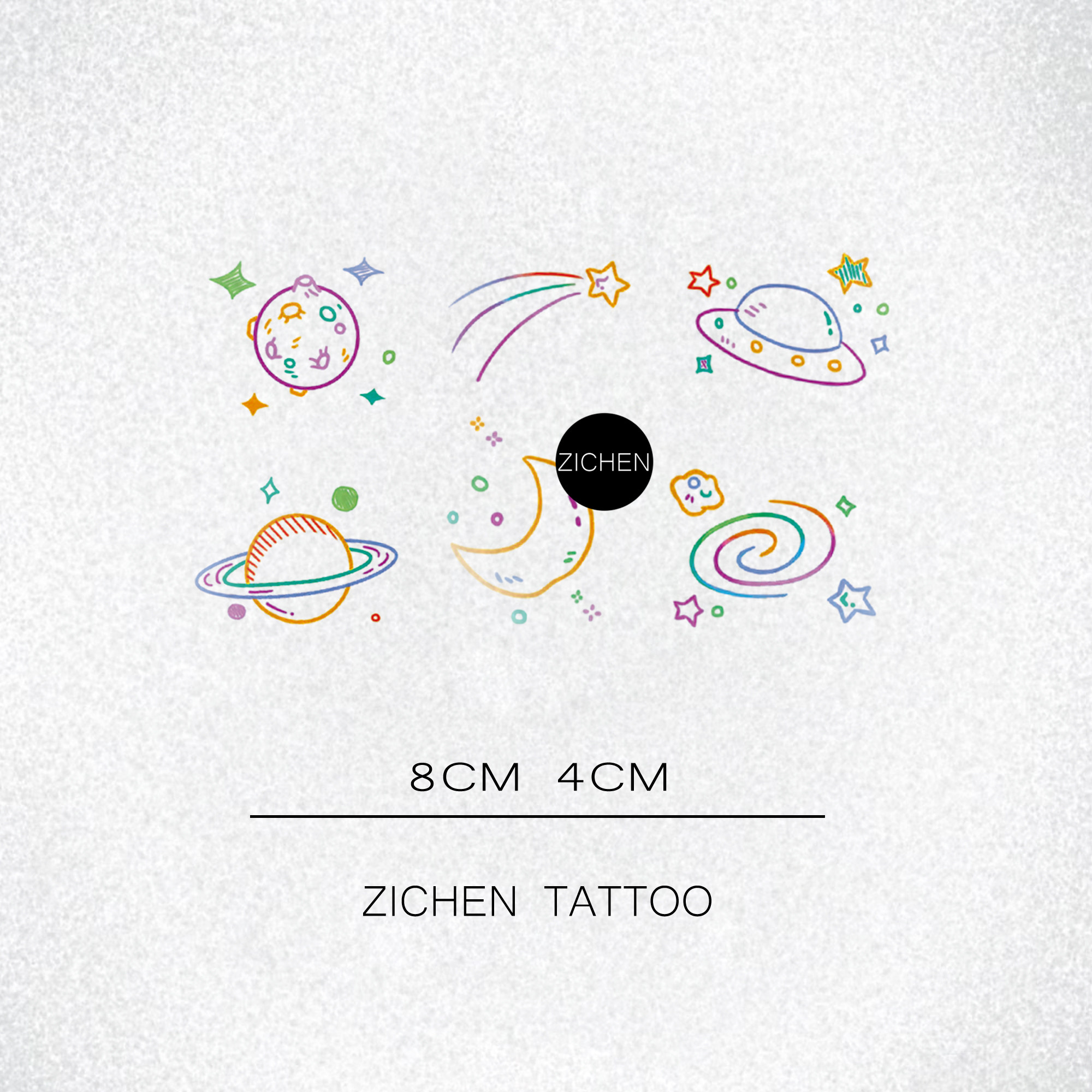 zichen 宇宙星河环绕星系原创纹身贴彩色小图持久防水女可爱星球