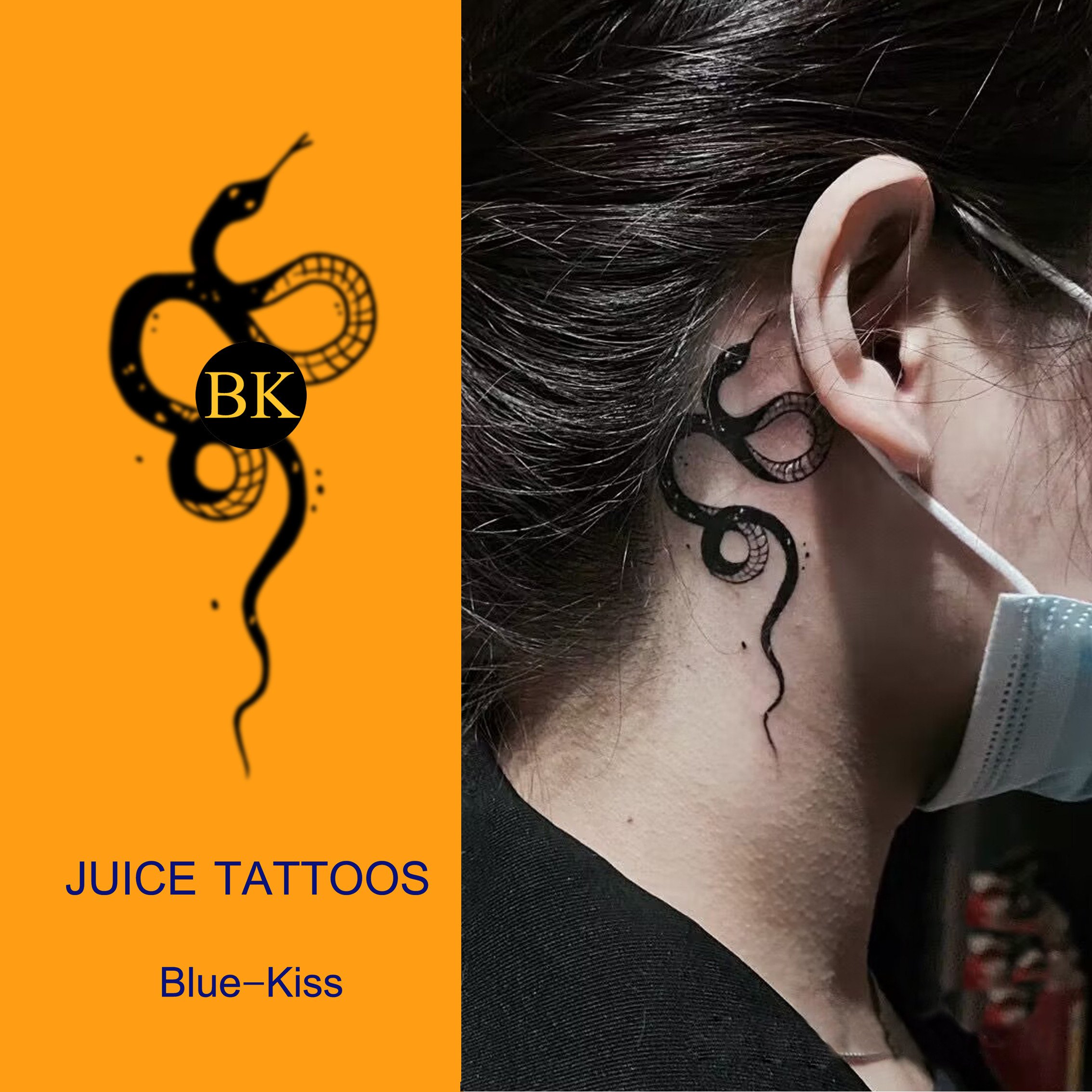 bluekiss蓝吻 暗黑风蛇 耳后草本果汁纹身贴高级感个性仿真持久女