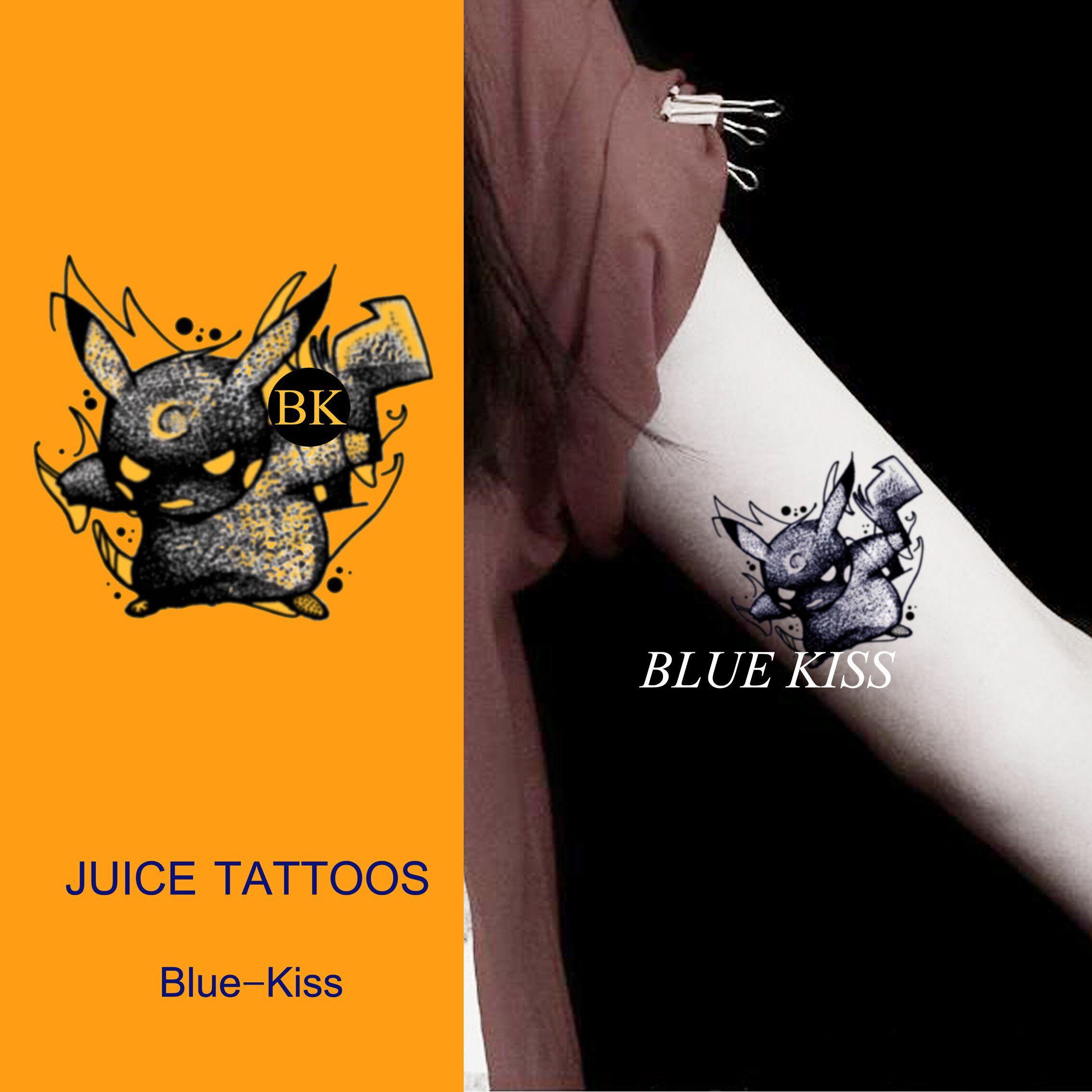 bluekiss蓝吻 可爱宝可梦十万伏特皮卡丘纹身贴草本半永久防水女
