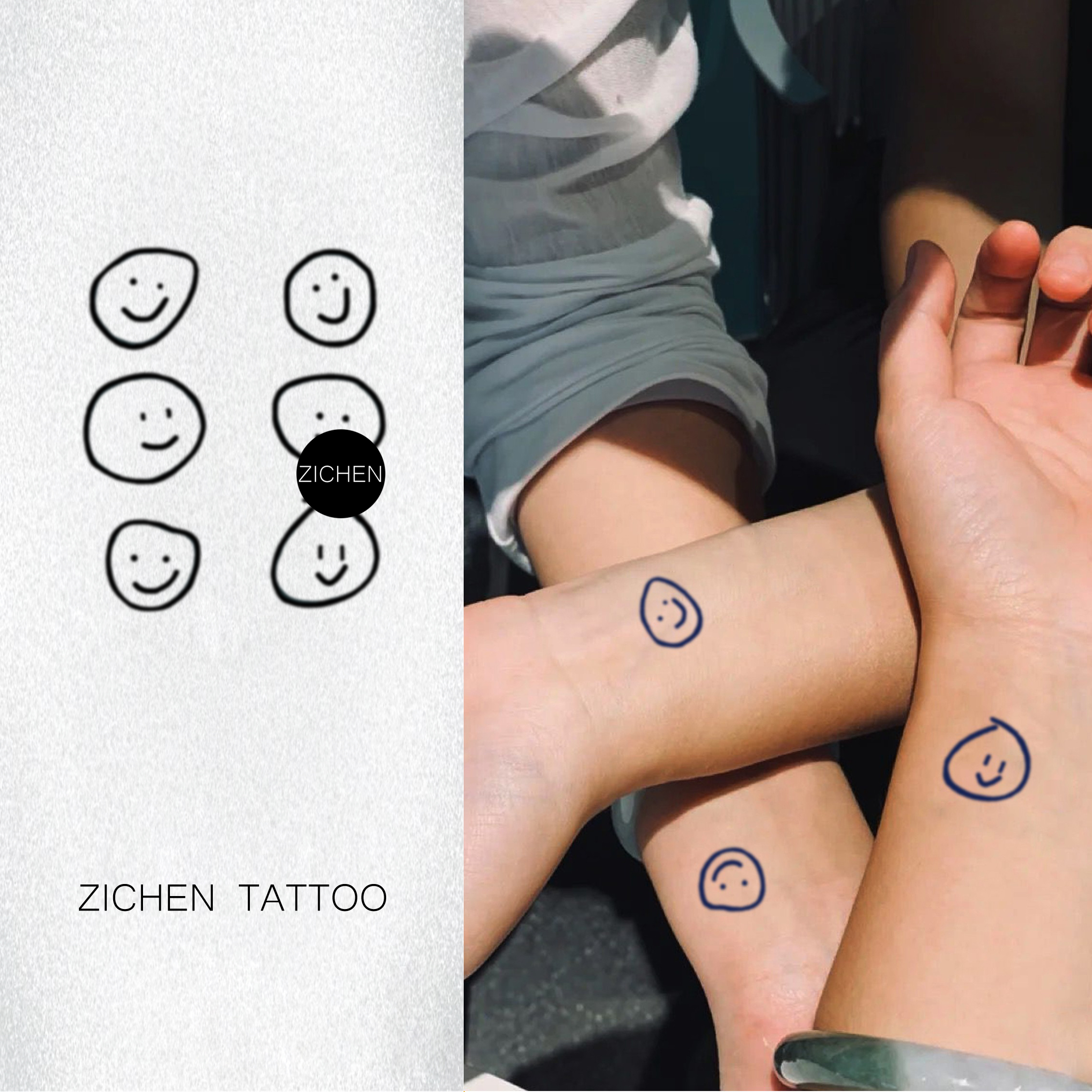 ZICHEN 古灵精怪纹身贴笑脸可爱小图持久防水原创草本贴纸女迷你