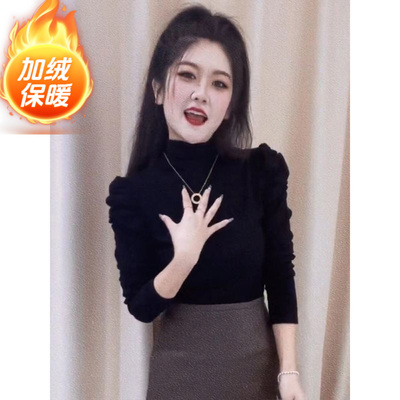 半高领长袖T恤女黑色显瘦打底衫