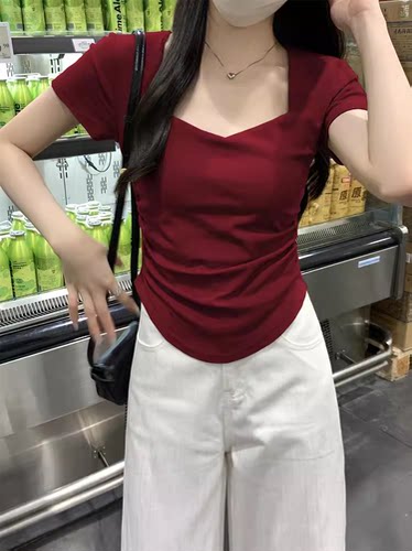 显瘦不规则螺纹棉短款T恤上衣