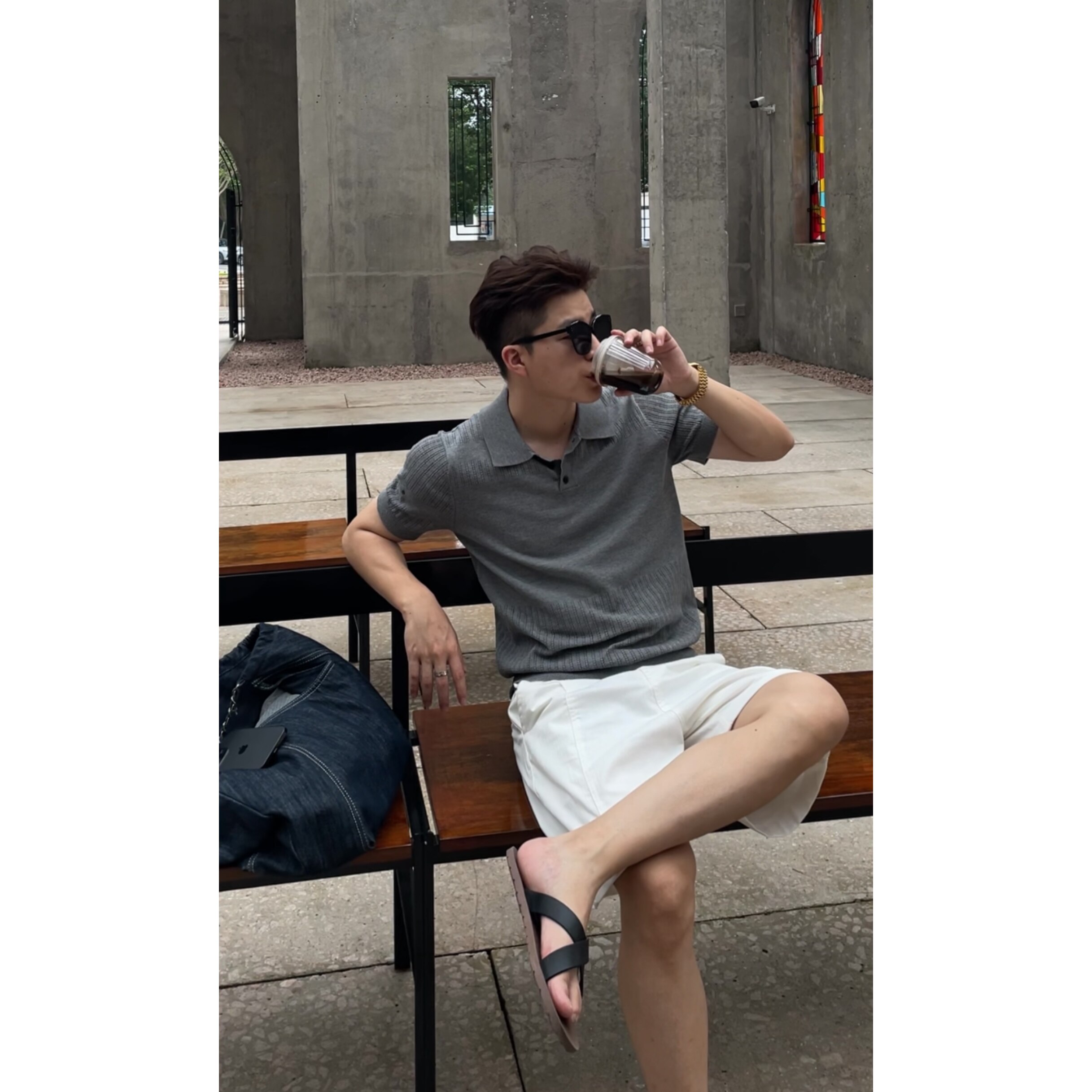 CHANWS老钱风polo衫男士镂空短袖t恤2025夏季轻薄高级感男款8001