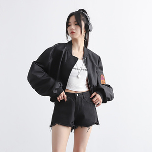 春秋季爆款女士短款宽松飞行夹克百搭运动洋气休闲外套