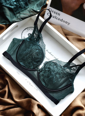 蚕丝纸片杯～柔软莫代尔性感蕾丝内衣套装薄大胸显小聚拢文胸少女