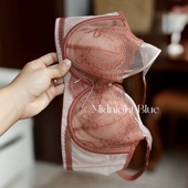 兔耳朵水晶杯蕾丝内衣女防下垂超薄软钢圈大胸显小聚拢性感文胸罩