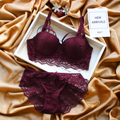 墨绿欧美性感聚拢文胸套装 白 三排扣女士少女加厚内衣bra 酒红 黑