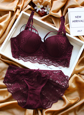 黑/酒红/白/墨绿欧美性感聚拢文胸套装三排扣女士少女加厚内衣bra
