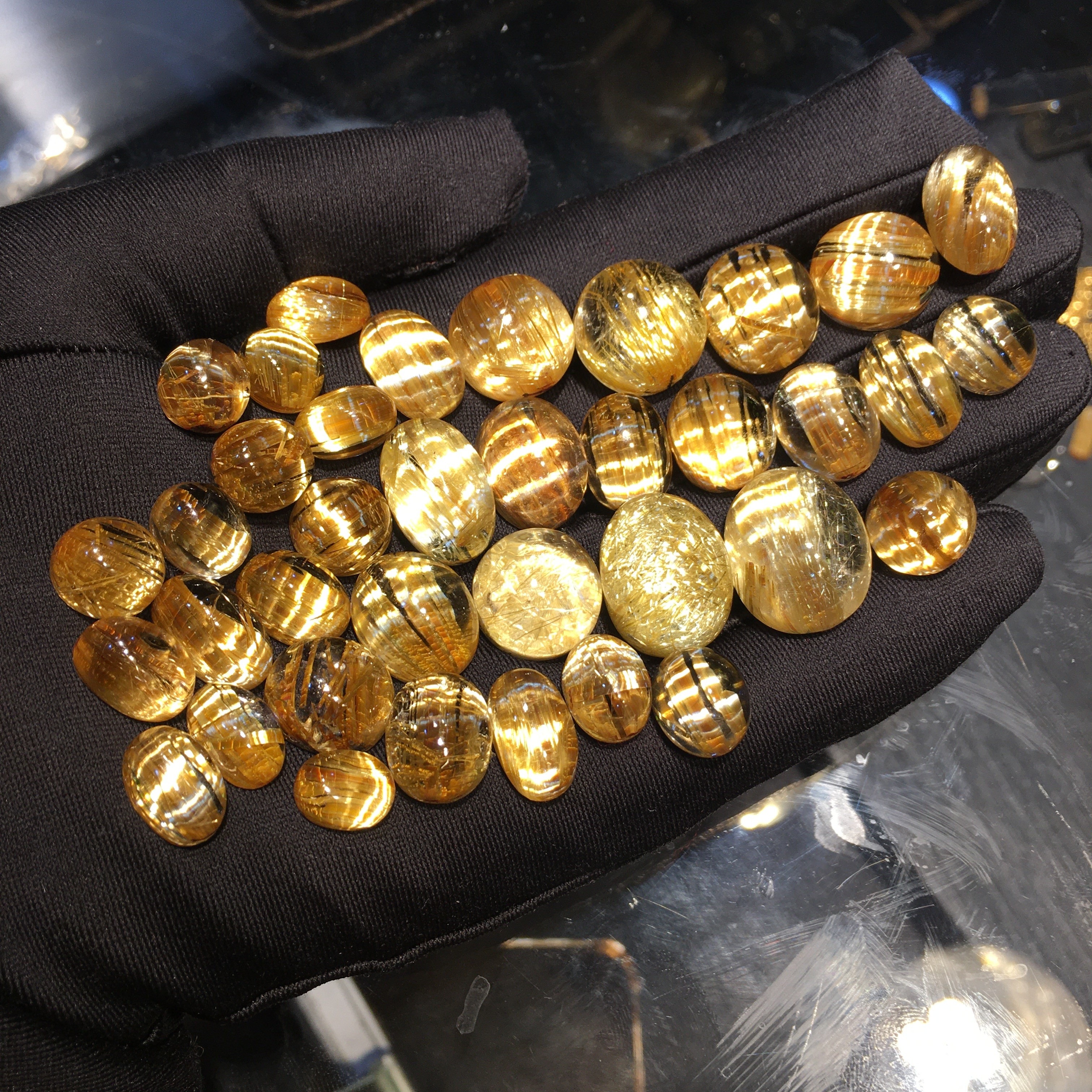 天然高品质钛晶金发晶圆形椭圆戒指面项链吊坠蛋面可镶嵌做手链