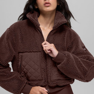 正品alo Sherpa Edge Bomber羊羔毛飞行员夹克 绗缝 立领保暖外套