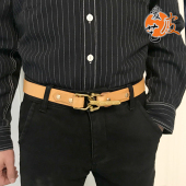 窄版 细骑士皮带真皮复古纯铜骑兵扣手工牛皮植鞣革骑行腰带养牛