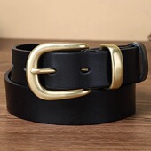 2.8CM腰带女百搭牛仔头层牛皮韩版 复古铜扣皮带男窄真皮情侣 时尚