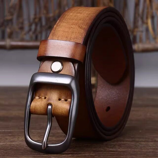 3.3CM宽意大利头层纯牛皮皮带男真皮针扣复古时尚潮流牛仔裤腰带