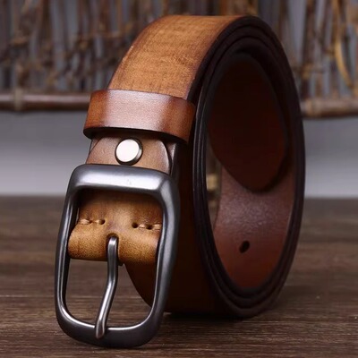 3.3CM宽头层牛皮男针扣复古腰带