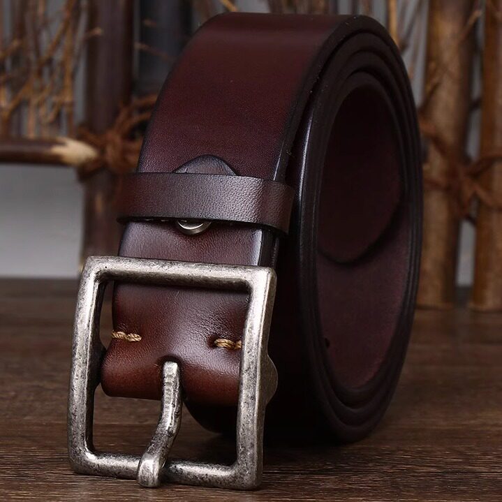 4.3CM加宽加厚头层牛皮皮带男真皮纯铜针扣简约复古休闲牛仔腰带
