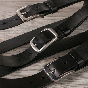 皮带纯手工制作黑色商务头层牛皮腰带 正装 钢铁侠 不锈钢扣头男士