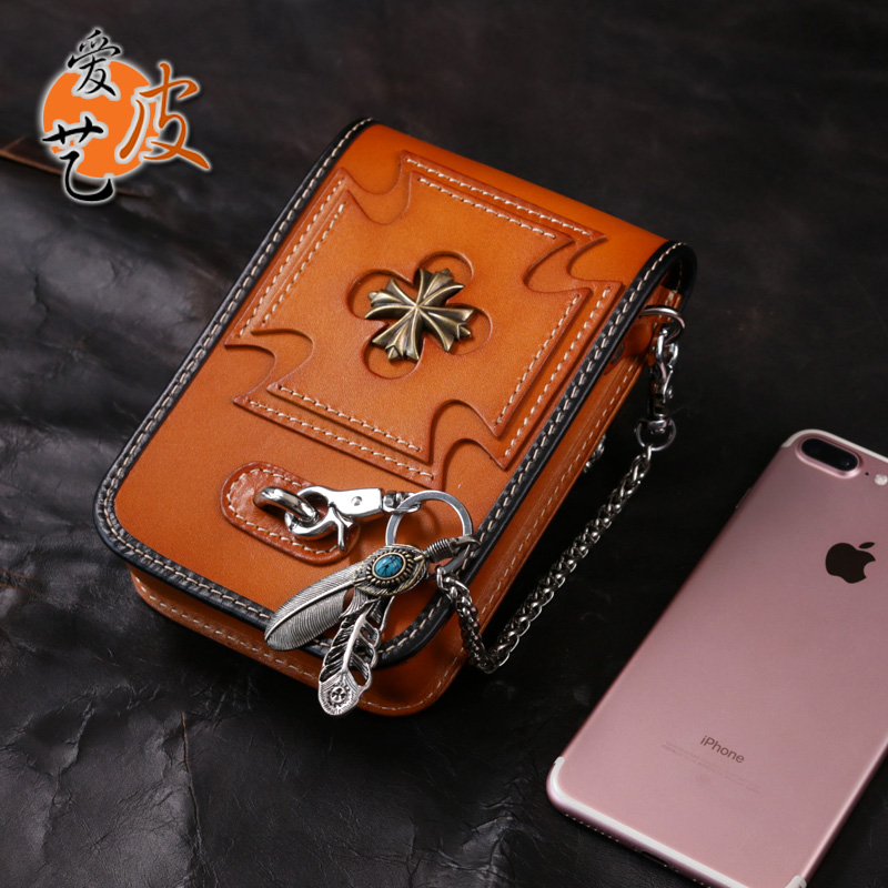 骑士腰包!牛皮手工男女酷夏斜挎包手机朋克金属铆钉时尚小巧潮ins,箱包皮具/热销女包/男包,手机包,淘宝优惠券,粉丝福利购,淘宝优惠卷