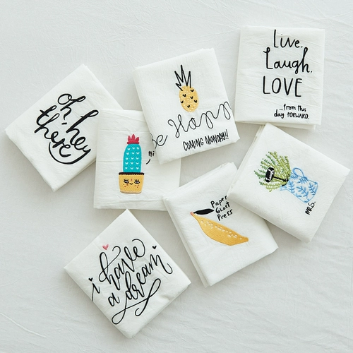 Свежая хлопковая мультяшная белая наволочка, английский, с вышивкой