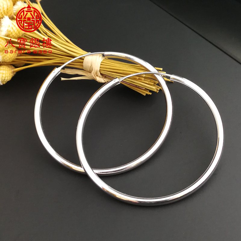 通体加粗3毫米圈圈镀白金大耳环