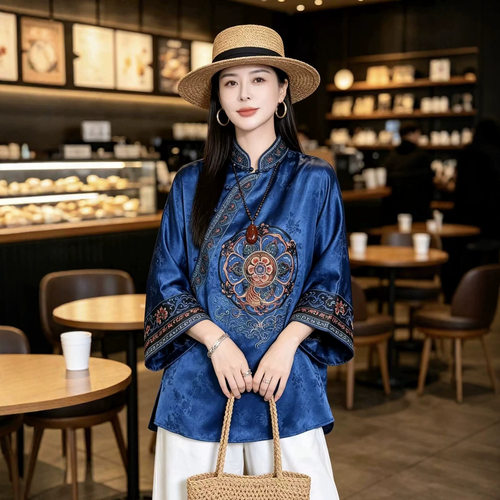 园园美衣风女人丝香云纱重工刺绣轻奢上衣复古老钱风高级感太太服