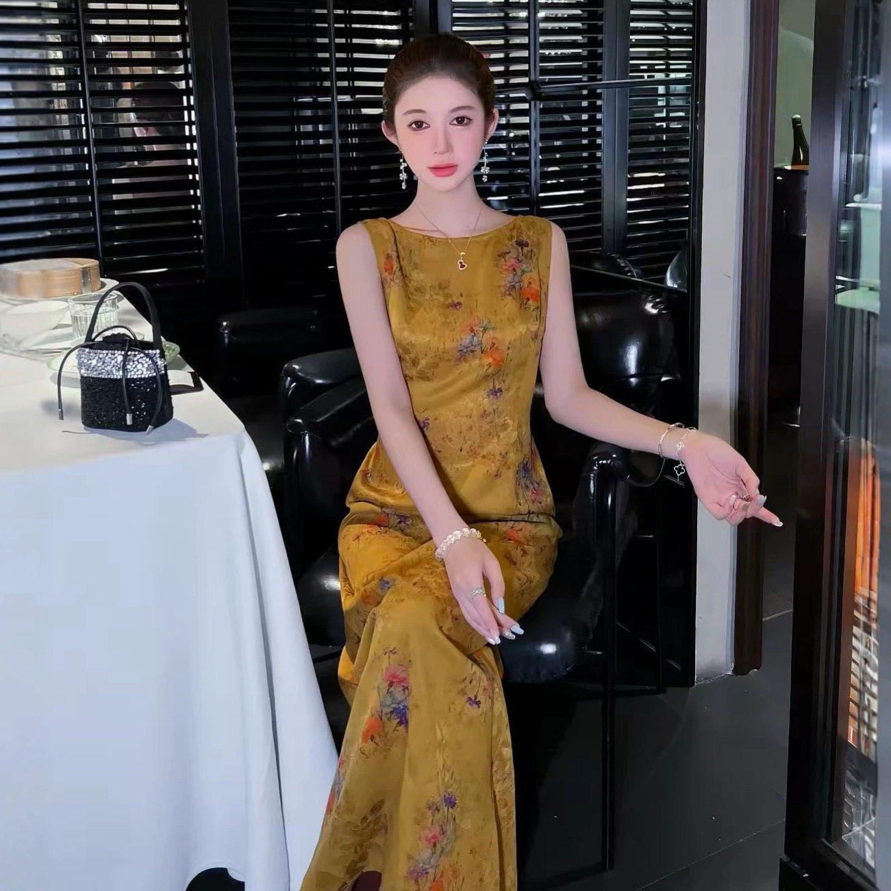 园园美衣新中式国风女装轻奢无袖连衣裙复古长裙气质显瘦长款裙子