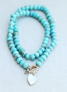 SD松石色项链颈链女欧美饰品配饰白色贝壳心形吊坠休闲个性