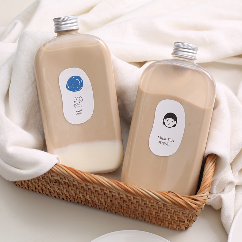 麦吉奶茶瓶网红一次性machi周董同款400ml果汁奶茶杯饮料贴纸塑料