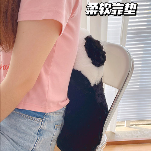 黑白熊猫背影毛绒抱枕靠枕靠垫