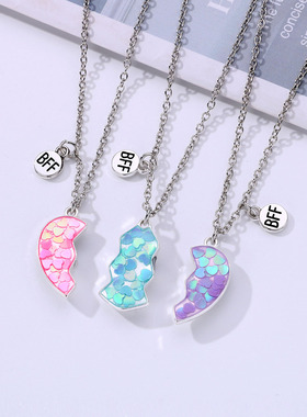 闺蜜信物项链女三人款小众女孩一人一半学生女生爱心吊坠生日礼物