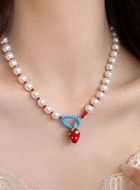 独特漂亮项链夏天女款学生小众精致草莓可爱儿童装饰锁骨链女配饰