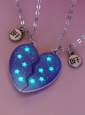闺蜜项链女二人款磁吸学生党小朋友蓝色星空儿童女童一对友谊挂件