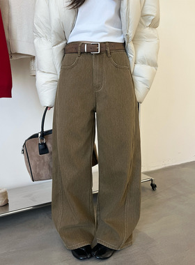 ［T台］T-PLATFORM 冬季新款厚绒牛仔裤梨形身材显瘦阔腿裤93252