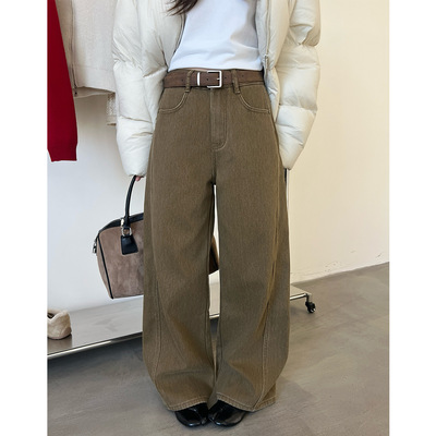 ［T台］T-PLATFORM 冬季新款厚绒牛仔裤梨形身材显瘦阔腿裤93252