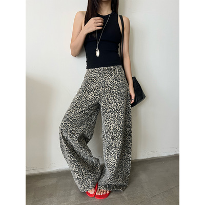 T-PLATFORM 美式辣妹豹纹牛仔裤2026新款随性甜酷拖地休闲裤68259