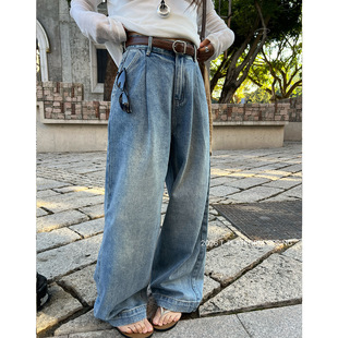 ［T台］T-PLATFORM 复古做旧磨白牛仔拖地裤2026春季新款裤子1609