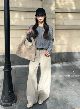 ［T台］T-PLATFORM 梨形身材遮胯显瘦冬款加绒牛仔裤松弛感93301
