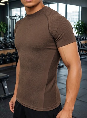代购GYMSHARK男Physique T-Shirt螺纹长短袖圆领紧健身运动上衣