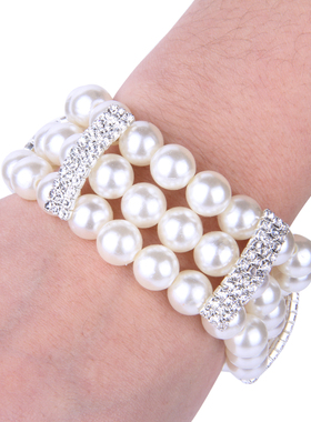 珍珠镶钻女手链奶油色手环手镯women pearl bracelet jewelry