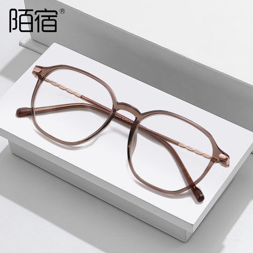 T216韩版素颜眼镜框配近视冷茶色多边形显脸小轻盈时尚防蓝光2025