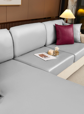 科技布浅灰定做】弹力PU防水皮感沙发套罩套不粘毛耐脏科技布kjb