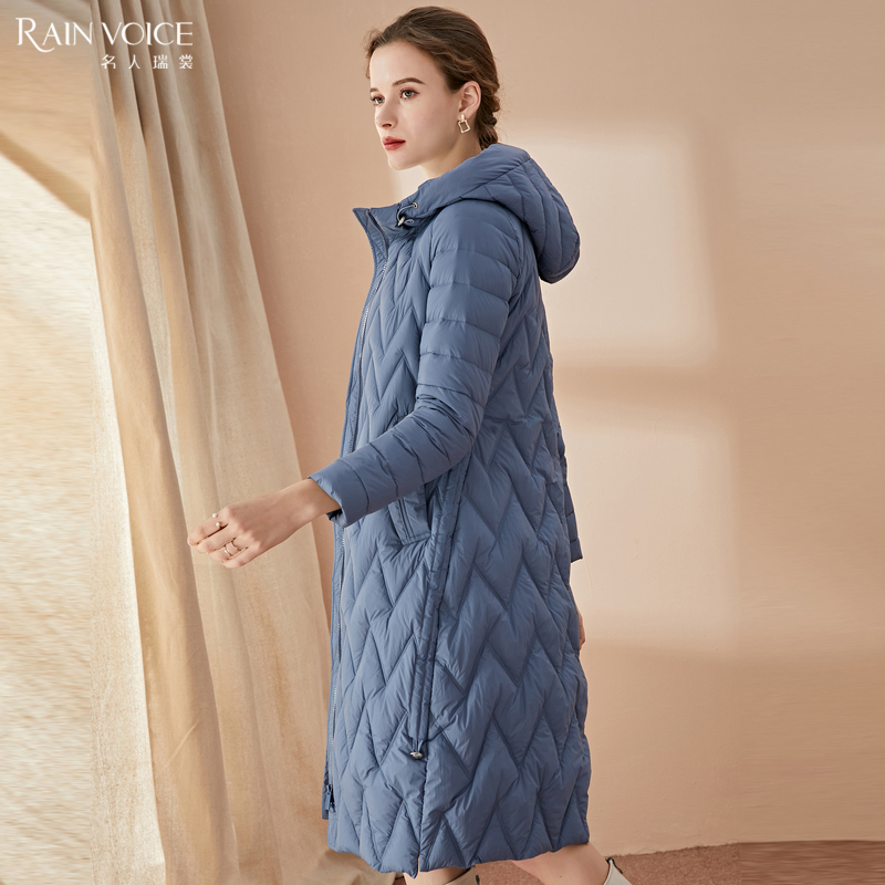 名人瑞裳冬季轻薄羽绒服2021年新款女时尚中长款白鸭绒修身加厚