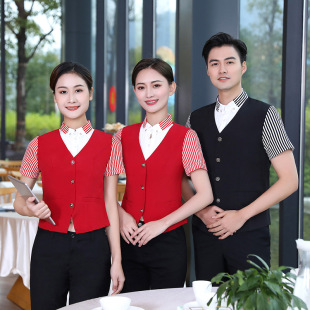 酒店服务员工作服夏装女宾馆前台收银员假两件套咖啡店西餐厅短袖