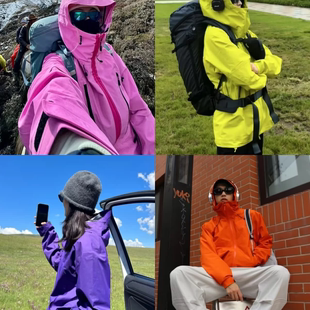 塞斯真冲*茑家硬壳全压胶单冲防水登山服男女夹克连帽情侣冲锋衣