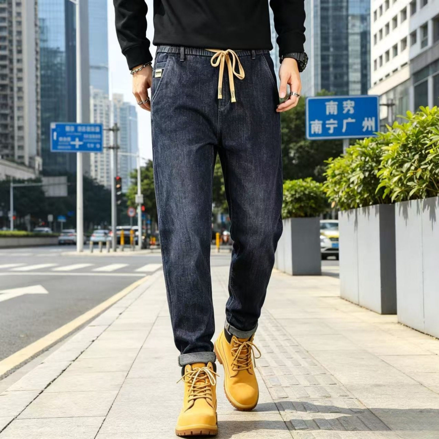 oversize裤子系绳抽绳秋冬款裤子