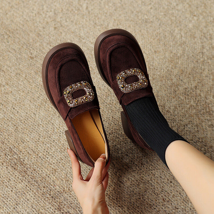 圆头粗跟橡胶胶粘鞋头层猪皮深口单鞋,女鞋,深口单鞋,淘宝优惠券,粉丝福利购,淘宝优惠卷