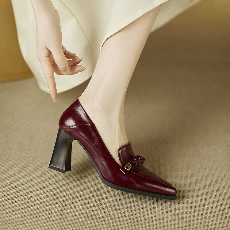 尖头粗跟TPR(牛筋）胶粘工艺头层猪皮深口单鞋,女鞋,深口单鞋,淘宝优惠券,粉丝福利购,淘宝优惠卷